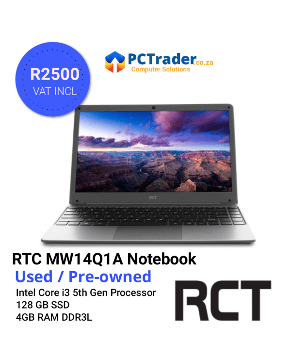 RCT Notebook Core i3 5th Gen 4GB Ram and 128GB SSD 14.1" HD ( Used - Preowned) Grey