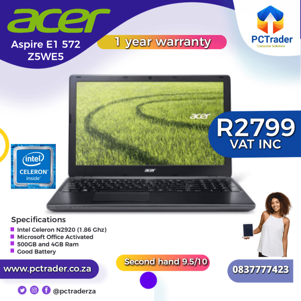 Acer Aspire E1 573, Celeron, 4gb Ram, 500GB HDD (Second hand 9.5/10)