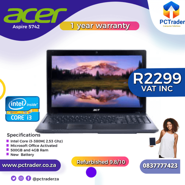 Acer Aspire 5742, Core i3, 4gb Ram, 500GB HDD, Good battery, (Second hand 9.8/10)