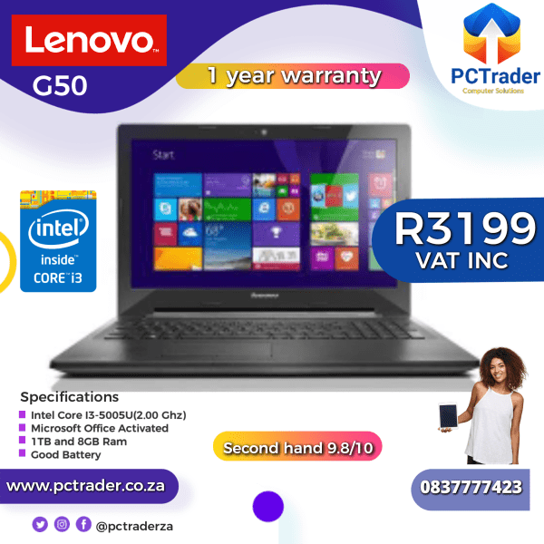 Lenovo G50, Core i3, 1tb , 8gb ram (Second hand 9.8/10)