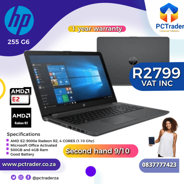 HP 255 G6, 500GB, 4GB, AMD E2 with Radeon R2 Graphics (Second hand 9/10)