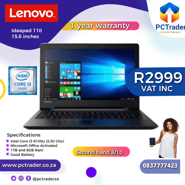 Lenovo Ideapad 110, intel CORE I3, 500gb, 8gb ram (Second Hand 8/10)