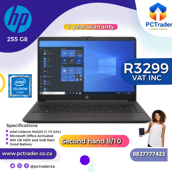 HP 250 G8, 500GB HDD, 4GB RAM, INTEL Celeron (Second hand 9/10)