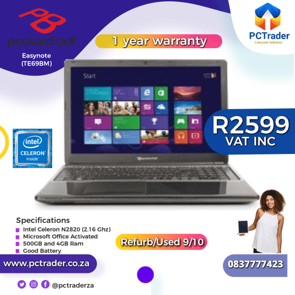 Acer's Packard Bell Easynote TE69BM, 500 GB, 4GB RAM, INTEL CELERON (Second hand 9/10)