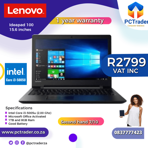 Lenovo Ideapad 100, intel CORE I3, 500gb, 8gb ram (Second Hand 7/10)