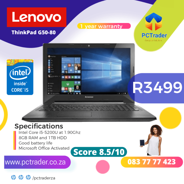 Lenovo G50-80, Intel Core i5-5200U, 1TB HDD , 8GB Ram (Second hand 8.5/10)
