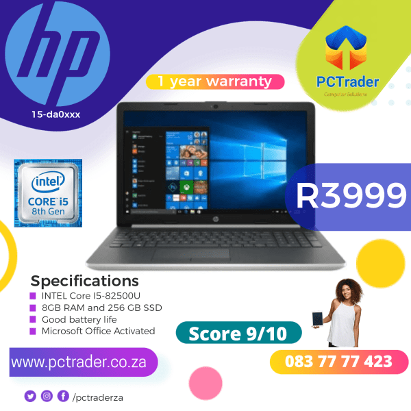 HP 15 Da0xxx, 256GB SSD, 8GB Ram, INTEL Core i5-82500U (Second hand 9/10)