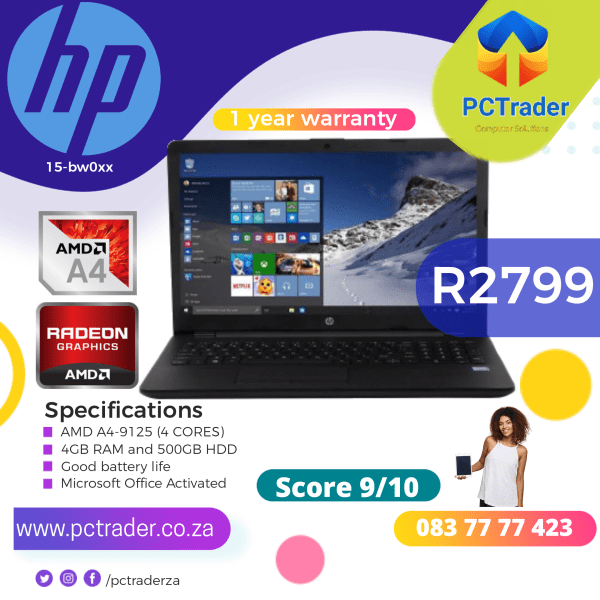 HP 255 G6, 500gb HDD and 4gb ram, AMD A4 processor( equivalent to Intel Core i3-7020U.) (Second hand 9/10 )