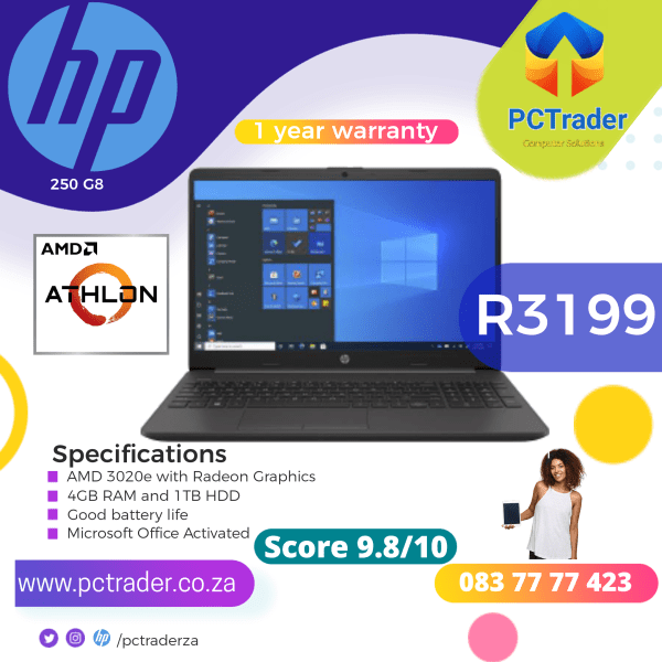 HP 250 G8 (AMD3020e APU 2.30 GHz, with Radeon graphics) 1tb and 4gb ram (Second Hand score 9.8/10)