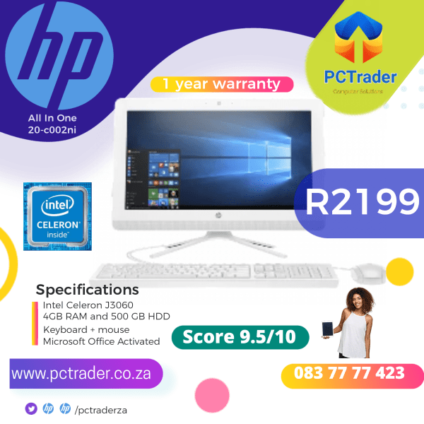 HP All in one C2002NI, 500GB HDD, 4GB Ram, INTEL Celeron j3060 (Second hand 9.5/10)