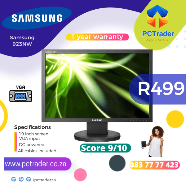 Samsung SyncMaster 923NW 19" Wide Flatscreen LCD VGA Monitor (Second hand 9/10)