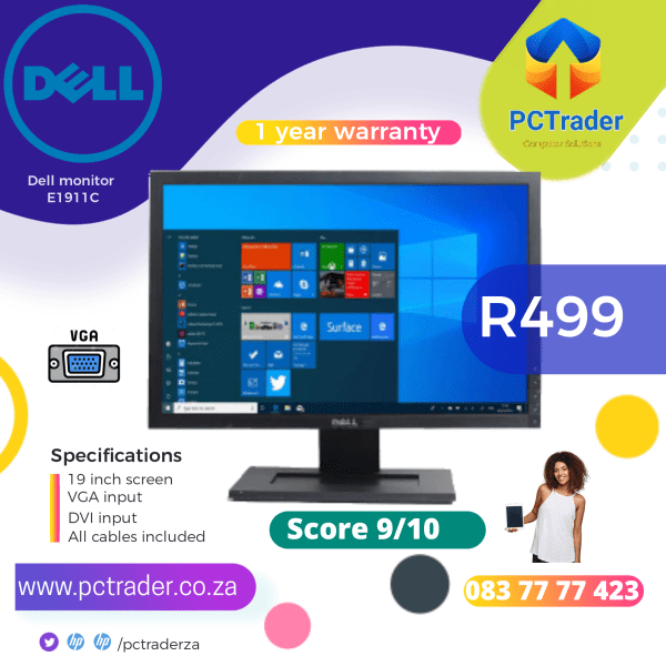 Dell 19" E1911 Monitor Widescreen Flatscreen LCD VGA Monitor (Second hand 9/10)