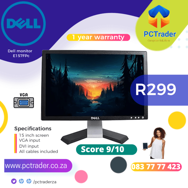 Dell E157FPc 15'' inches  LED display Wide Flatscreen LCD VGA Monitor (Second hand 9/10)