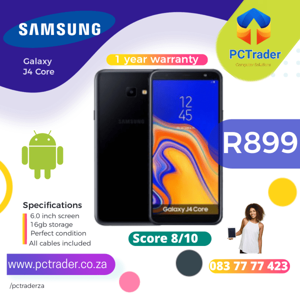 Samsung Galaxy J4 Core, 16gb Storage + 16gb memory card, 1gb ram (USED 8.5/10)