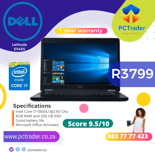 Dell Latitude E5450 - Core i7 5th gen, 8 GB ram, 256GB SSD (Second hand 9.5/10)