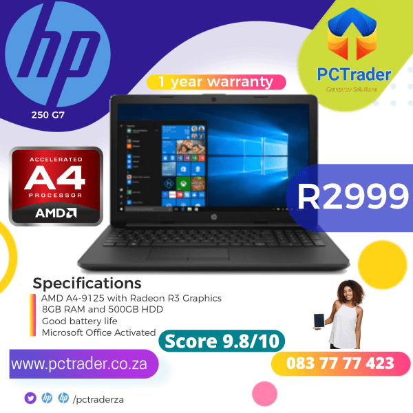 HP 255 G7, 500gb HDD and 8gb ram, AMD A4 processor( equivalent to Intel Core i3-7020U.) (Second hand 9.8/10)