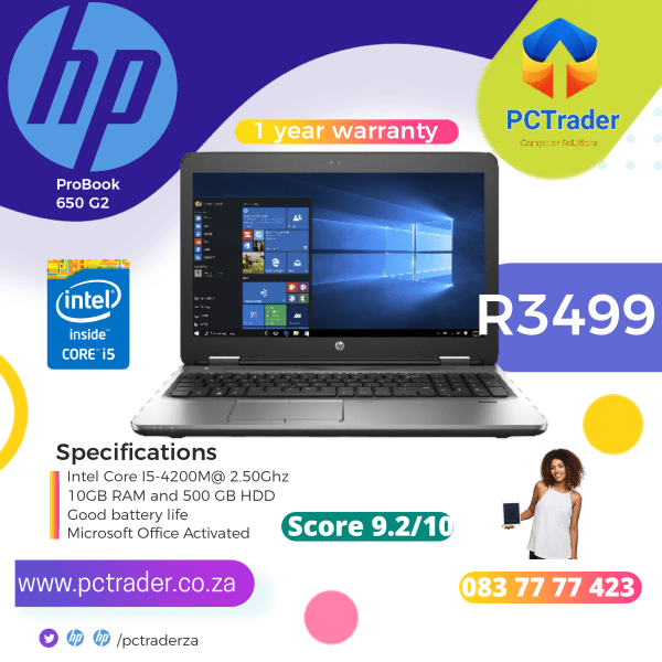 HP Probook 650 G2, 500GB HDD, 10GB Ram, INTEL Core i5-4200U (Second hand 9.2/10)
