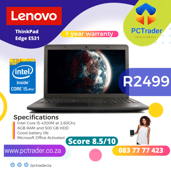 Lenovo Thinkpad Edge E531 (Intel Core i5-4300m), 500gb and 6gb ram (Second Hand score 8.5/10)