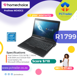 Proline Homechoice W243CZ, 320gb hdd, 4gb ram, intel Celeron (Second hand 9/10)