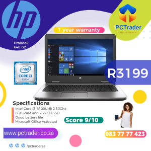 HP Probook 640 G2, 256GB SSD, 8GB Ram, INTEL Core i3-6100U (Second hand 9/10)