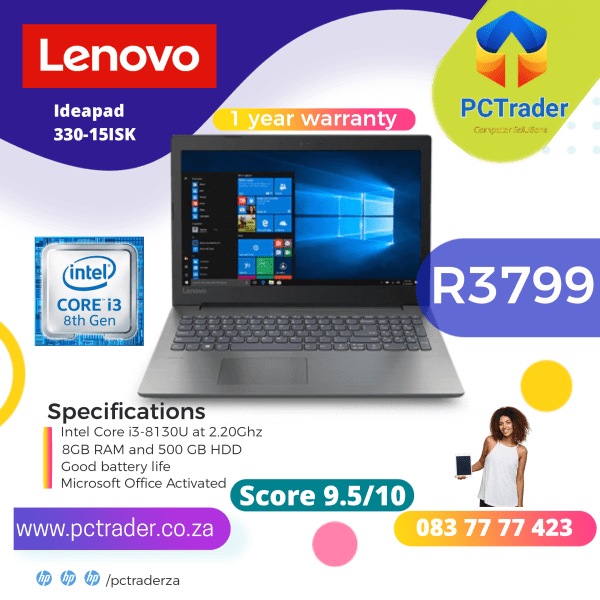 Lenovo Ideapad 330-15lSK (Intel Core i3-8th gen), 500GB HDD and 8GB PC4 RAM (Second Hand score 9.5/10)