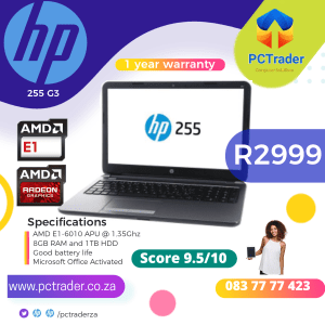 HP 255 G3, 1TB, 8GB, AMD E1 with Radeon R2 Graphics (Second hand 9.5/10)