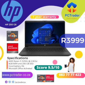 HP 255 G8 (Ryzen 3-3250U with Radeon graphics) 256gb ssd and 8gb ram (Second Hand score 9.5/10)