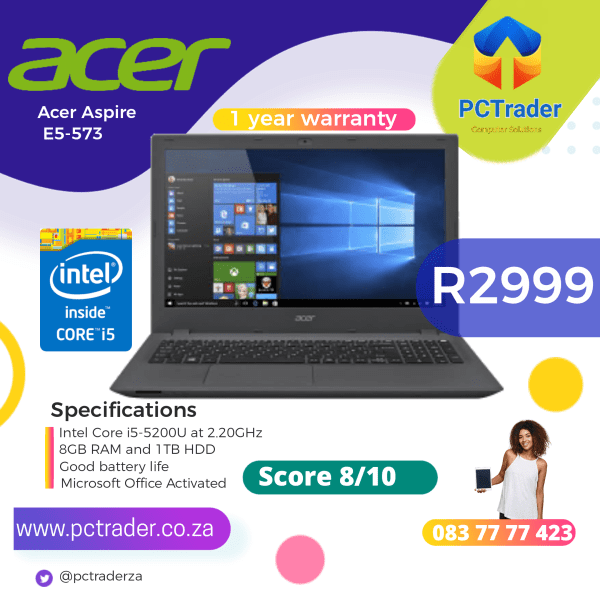 Acer Aspire E5-573, Intel Core I5, 8gb Ram, 1TB HDD (Second hand 8/10)