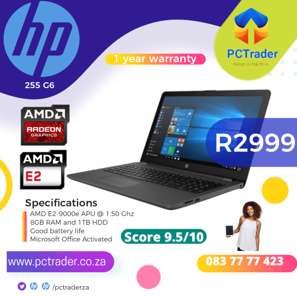 HP 255 G6, 1TB HDD, 8GB RAM, AMD E2 with Radeon R2 Graphics (Second hand 9.5/10)