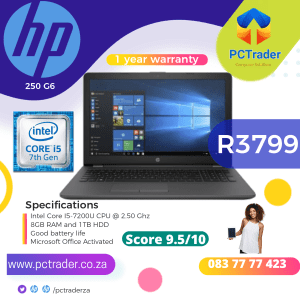 HP 250 G6, Intel Core i5-7th gen, 1TB HDD, 8 GB RAM (Second hand 9.5/10)