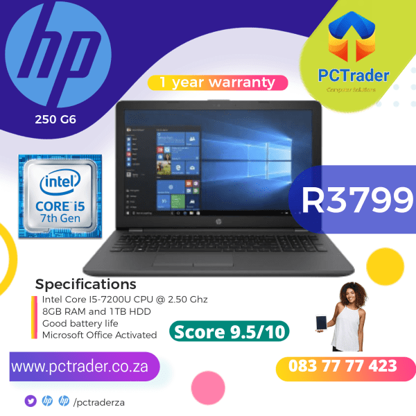 HP 250 G6, Intel Core i5-7th gen, 1TB HDD, 8 GB RAM (Second hand 9.5/10)