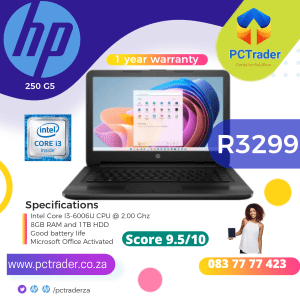 HP 250 G5, Intel Core i3-6th gen, 1tb hdd, 8gb ram, (Second hand 9.5/10)
