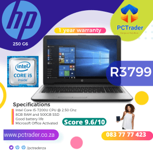 HP 250 G5, Intel Core i5-6th gen, 500gb ssd, 8gb ram, (Second hand 9.6/10)