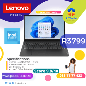 Lenovo V15-GL IJL, Intel Celeron, 256 GB SSD + 8 GB RAM (Refurbished 9.8/10)