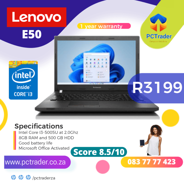 Lenovo E50-80, Intel Core i3-5005U, 500GB HDD , 8GB Ram (Second hand 8.5/10)